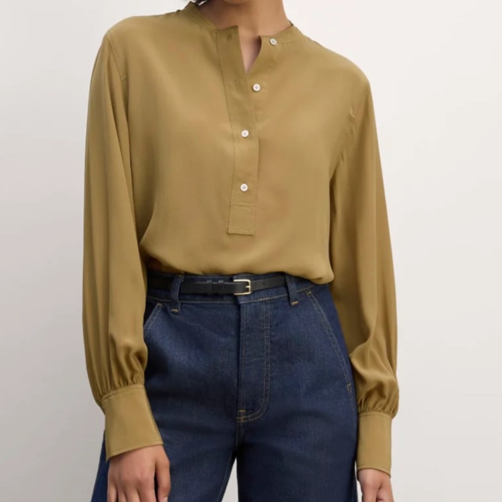 NWT Everlane THE HENLEY SHIRT IN WASHABLE SILK size 00 (XS)